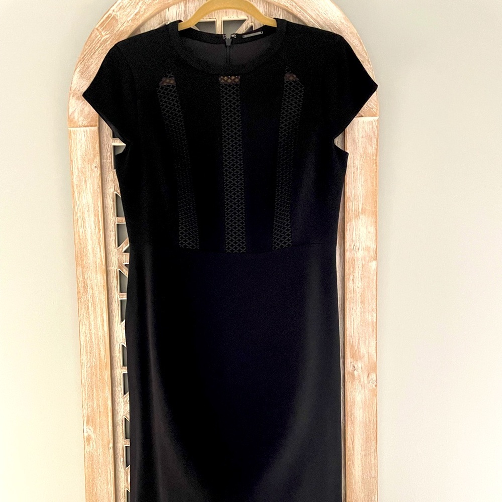 Elie Tahari Black mesh inset, a line dress, size 6.